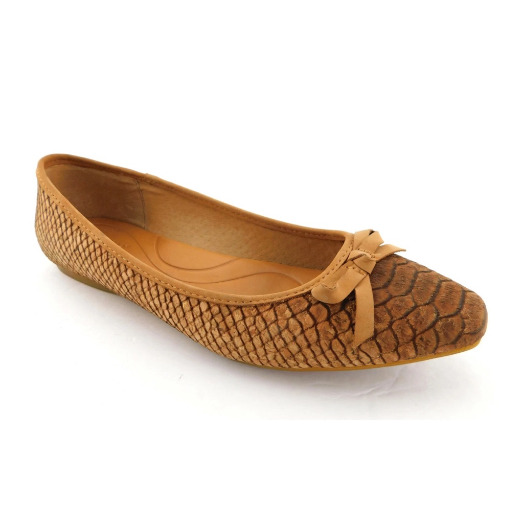 Born Carri Brown Cork Snake Print Bow Ballet Slip-On Flats S-504 Sz 7.5
